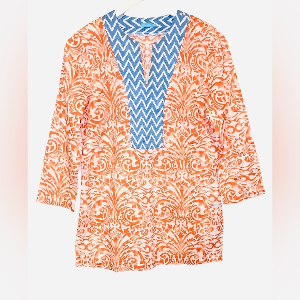 J MCLAUGHLIN Shirt Dress Tunic Top Cover Up Resort 3/4 Sleeves Size XS Peach
